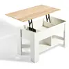 Image de Table basse avec plateau relevable effet bois et blanc
