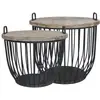 Image de lot de 2 tables basses en bois de cyprès noir et marron ø.57 x ht.48cm