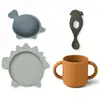 Image de Coffret repas en silicone Vivi Dino bleu, vert et moutarde (4 pièces)