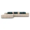 Image de Canapé d'angle gauche 4 places en tissu velours beige clair