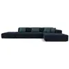 Image de Canapé d'angle droit 5 places en tissu velours bleu foncé