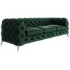 Image de Canapé Chesterfield 3 places en velours, pieds en métal, vert