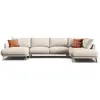 Image de Canapé d'angle droit panoramique 6 places en tissu structurel beige
