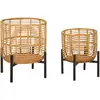 Image de Lot de 2 cache-pots en rotin et métal marron et noir ø 41x47-33x39 cm
