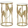 Image de Lot de 2 tables en métal doré avec plateau blanc 35x65,5-30x60,5 cm