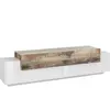Image de Meuble TV effet bois blanc brillant, beige 200x45 cm