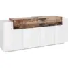 Image de Buffet effet bois blanc brillant, beige 200x45 cm