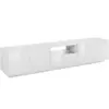 Image de Meuble tv avec lumière led effet bois blanc brillant 220x43 cm