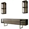 Image de Meuble tv effet bois beige, noir 180x30 cm
