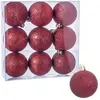 Image de Set de 9 boules de Noël rouges à paillettes 6cm