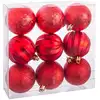 Image de Set de 9 boules de noël rouges taillées - 6cm