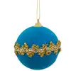 Image de Boule de noël velours bleu turquoise et doré 8cm