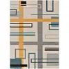 Image de Tapis géométrique en gris avec des tons moutarde et bleu, 160X230 cm