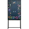 Image de Buffet armoire 2 portes en MDF imprimé floral vert et mauve
