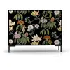 Image de Buffet bas 2portes 4 tiroirs MDF imprimé floral sur fond noir