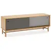 Image de Meuble tv 2 portes coulissantes couleur gris, bois massif, 140 cm