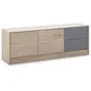 Image de Meuble tv 2 tiroirs, 2 portes, couleur bois et gris, 136 cm longueur