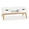 Image de Table basse blanc, fabriqué en bois de pin massif, 2 tiroirs, 110 cm