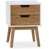 Image de Table de chevet 2 tiroirs blanc/bois, bois de pin massif