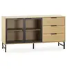Image de Buffet 2 portes en métal noir et 3 tiroirs, 130 cm
