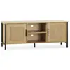 Image de Meuble tv 2 portes couleur chêne avec rotin naturel, 120 cm