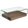 Image de Table basse courbée en verre et effet bois noyer