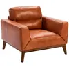 Image de Fauteuil en cuir brun et pieds en bois