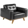 Image de Fauteuil en cuir noir et pieds en bois