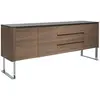Image de Buffet effet bois noyer et plateau en verre noir