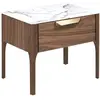 Image de Table de chevet effet bois noyer et verre marblé