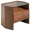Image de Table de chevet effet bois noyer et verre