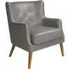 Image de Fauteuil rembourré cuir gris pieds noyer