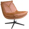 Image de Fauteuil pivotant cuir brun acier noir