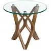 Image de Table d'angle ronde en verre trempé et noyer