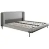 Image de Lit en tissu gris clair et simili cuir gris foncé