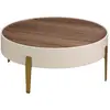 Image de Table basse ronde en noyer, bois beige et acier poli doré