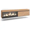 Image de Meuble tv effet bois chêne 208x35x45cm cheminée effet feu XXL