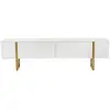 Image de Meuble TV 2 portes abattantes L180 cm - Blanc et or