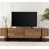 Image de Meuble tv 2 abattants 180x29,5x50 cm décor noyer et noir - kaia