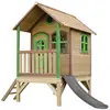 Image de Maisonnette enfant avec toboggan gris, en bois fsc, marron/vert
