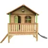 Image de Maisonnette enfant avec toboggan gris, bois fsc, marron/vert