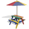 Image de Table et bancs avec parasol pour enfants bois multicolore