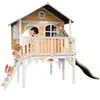 Image de Maisonnette enfant avec toboggan vert, bois fsc, marron/blanc