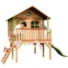 Image de Maisonnette enfant avec toboggan jaune, bois fsc, marron/vert