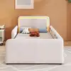 Image de Lit enfant 90x200 cm avec led et sommier à lattes, en velours beige