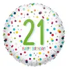 Image de Ballon Aluminium Rond 43 cm : Happy Birthday 21 ans - Confettis