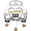 Image de Ballon Aluminium Voiture 58x79 cm : Just Married - Blanc, Rose, Argent
