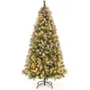 Image de Sapin de Noël artificiel 195 cm avec lumières, neige, pommes de pin et baies rouges