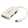 Image de StarTech.com Adaptateur de voyage Mini DisplayPort vers VGA / DVI / HDMI - Convertisseur vidéo 3-en-1 - Blanc - Neuf