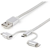 Image de StarTech.com USB Lightning Cable - USB-C Micro-B Charging Cable - 1m - Braided - Silver - USB to Lightning Cable - USB to USB C - USB Cable - USB (M) to Micro-USB Type B, Lightning, 24 pin USB-C (M) - 1 m - Silver